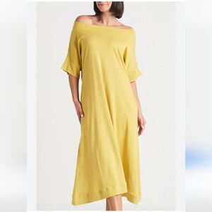 Planet By Lauren G Tokio Pima Cotton Off Shoulder Yellow Chartreuse Maxi Dress 1